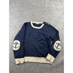 Cortland Park Sweater M Gold Button 100% Cashmere Anchor Sailor Nautical SHRUNK